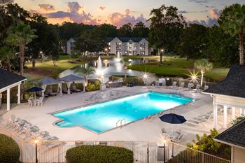 Lakeside Pool with Outdoor Kitchen and Fireplace